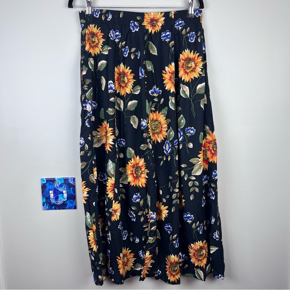 Vintage 90s Maxi Skirt Medium Sunflower Fairy Grunge Cottagecore Button Front - Picture 7 of 9